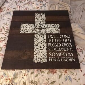 Source Unknown Brown and White Cross Wall Art